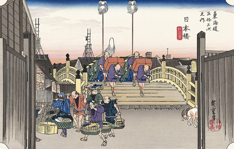 Жизнь в Эдо на японской гравюре: мост Нихонбаси